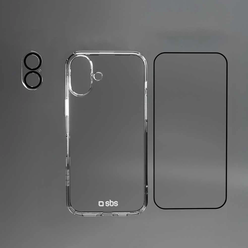 SBS rinkinys su D3O technologija, skirtas „iPhone 16“ – dėklas + stiklinė ekrano ir kameros apsauga – skaidrus