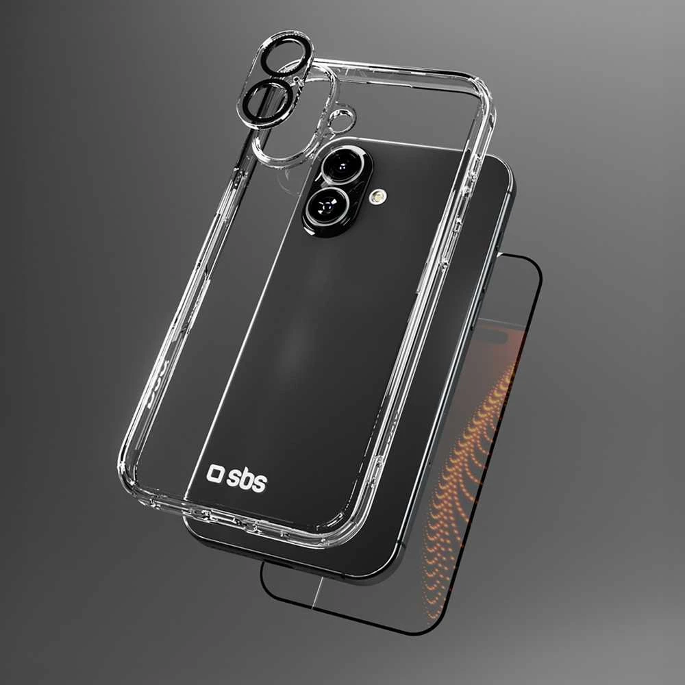 SBS rinkinys su D3O technologija, skirtas „iPhone 16“ – dėklas + stiklinė ekrano ir kameros apsauga – skaidrus