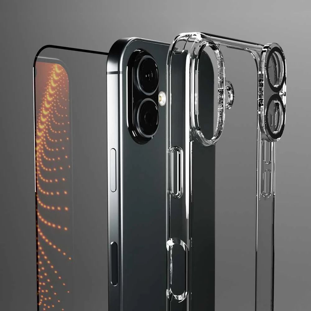 SBS rinkinys su D3O technologija, skirtas „iPhone 16“ – dėklas + stiklinė ekrano ir kameros apsauga – skaidrus