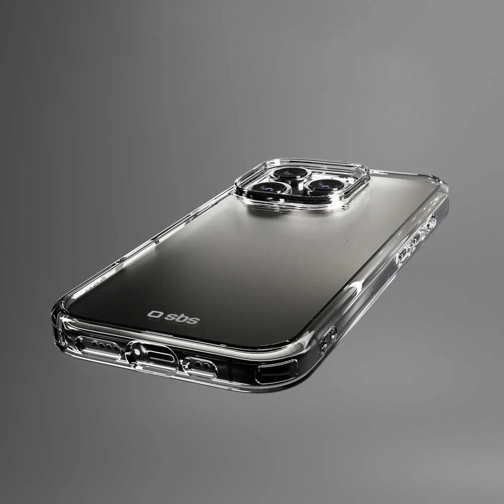SBS komplektas su D3O technologijos skirtuku „iPhone 16 Pro Max“ – dėklas + stiklinis ekrano ir kameros apsauginis dėklas – skaidrus