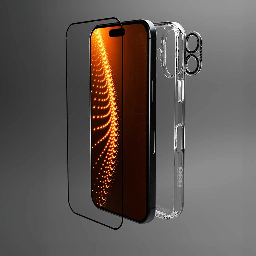 SBS rinkinys su D3O technologija, skirtas „iPhone 16“ – dėklas + stiklinė ekrano ir kameros apsauga – skaidrus