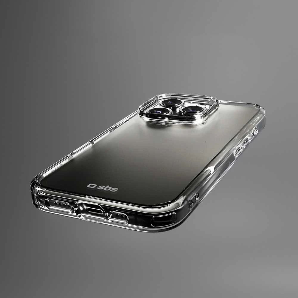 SBS komplektas su D3O technologijos skirtuku „iPhone 16 Pro“ – dėklas + stiklinis ekrano ir kameros apsauginis dėklas – skaidrus