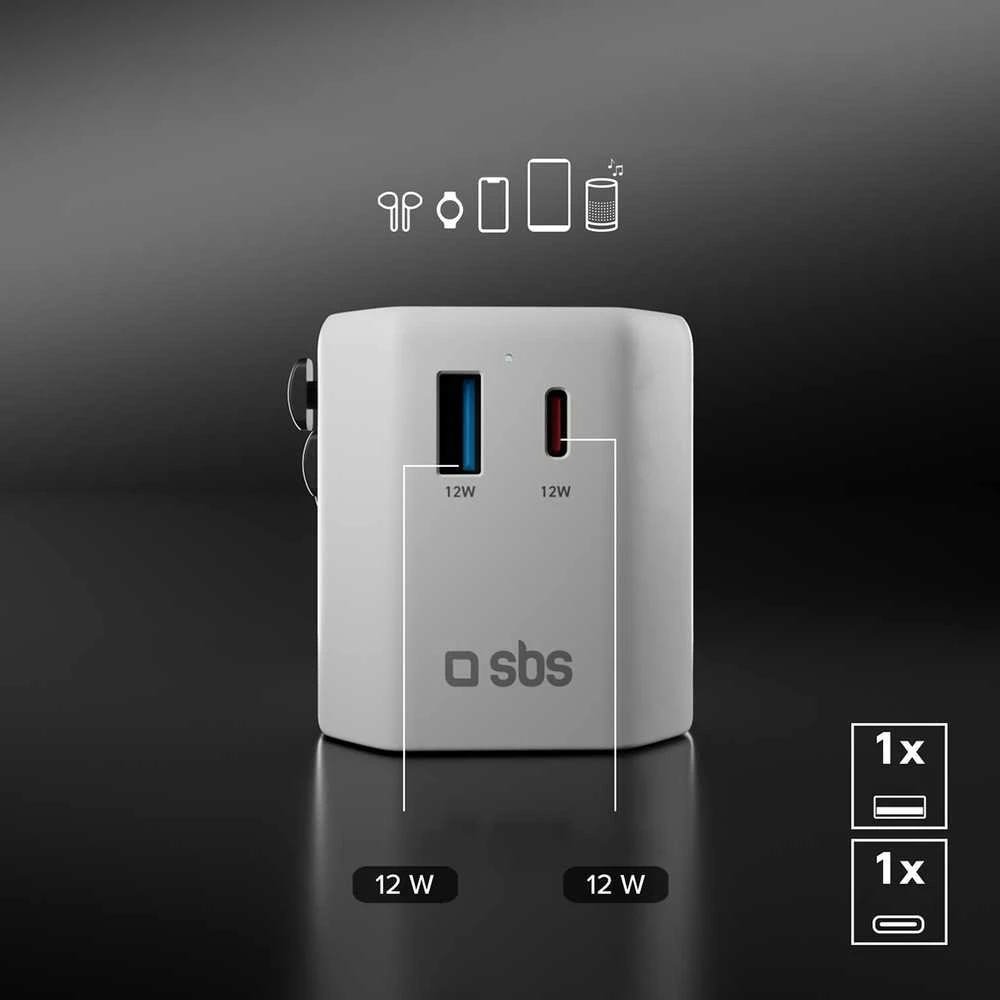 SBS TEADAPTUSBTCUNI USB-C USB-A universalus kelioninis adapteris - Baltos