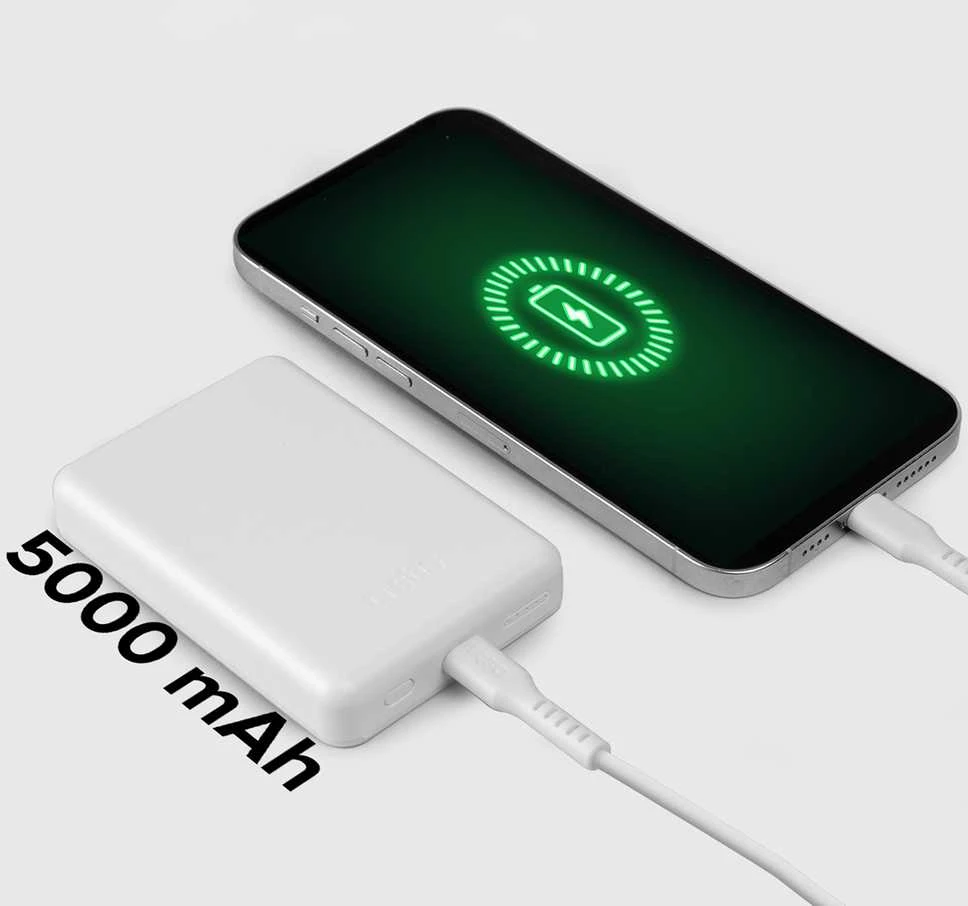 SBS 5000 mAh belaidis magnetic Power Bank baltos spalvos