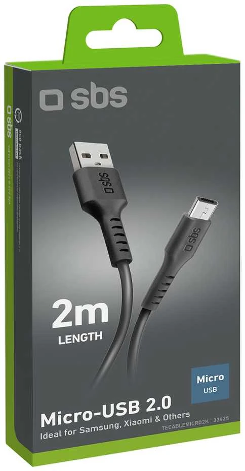 MicroUSB Įkrovimo 2m Laidas SBS Juodas