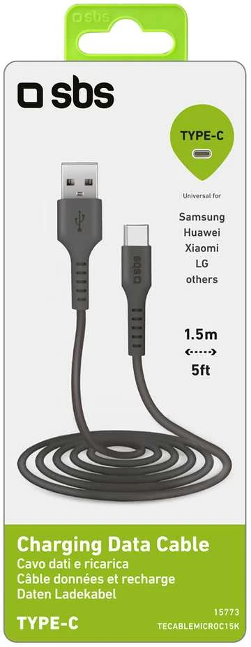 SBS TECABLEMICROC15K USB-A – USB-C kabelis 1.5m – juodos spalvos