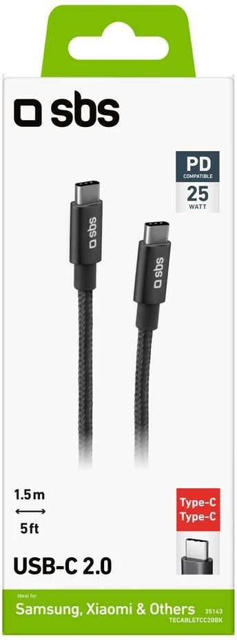 SBS TECABLETCC20BK USB-C kabelis - USB-C 25W Power Delivery 1.5m - pilkos spalvos