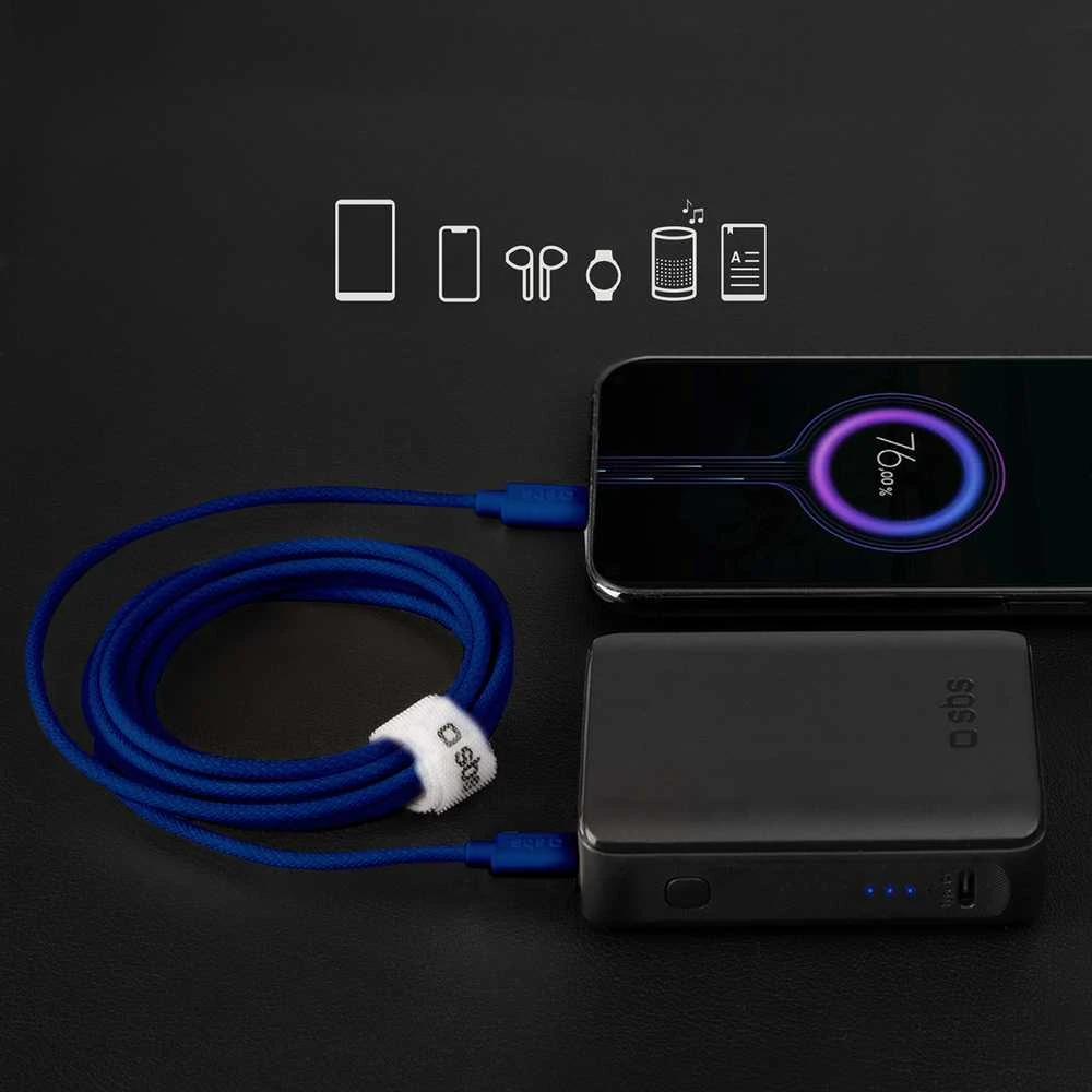 SBS TECABLETISSUETCCB USB-C – USB-C 1.5m 60W pintas kabelis – mėlynos spalvos