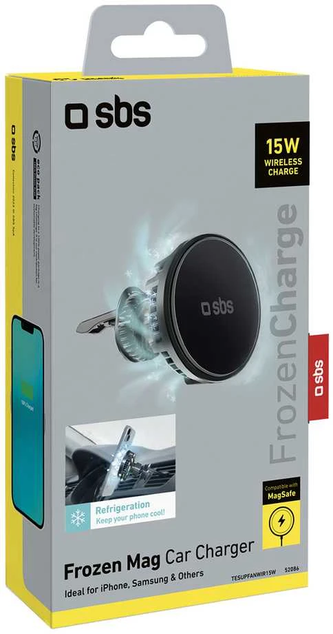 Telefono lakiklis su belaidžiu įkrovimu SBS TESUPFANWIR15W 15W for air vent, with cooling - juodas
