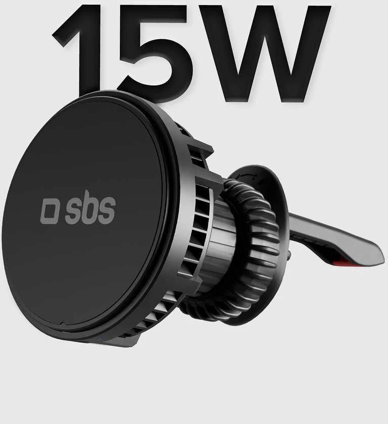 Telefono lakiklis su belaidžiu įkrovimu SBS TESUPFANWIR15W 15W for air vent, with cooling - juodas