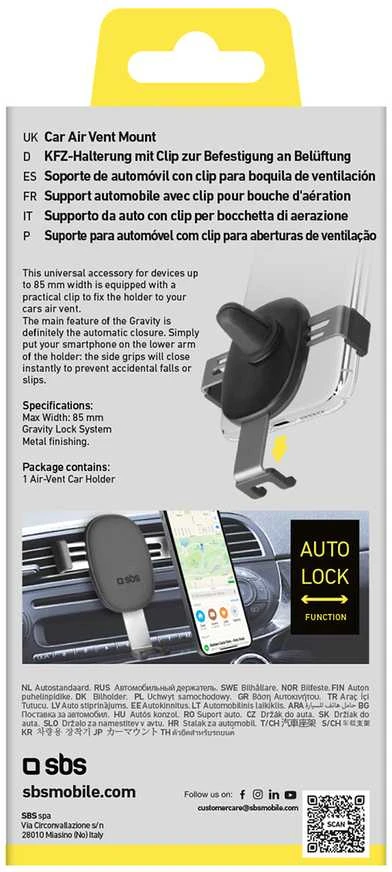 SBS TESUPPCLIPGRAVK telefono laikiklis for air vent, gravity – juodos spalvos