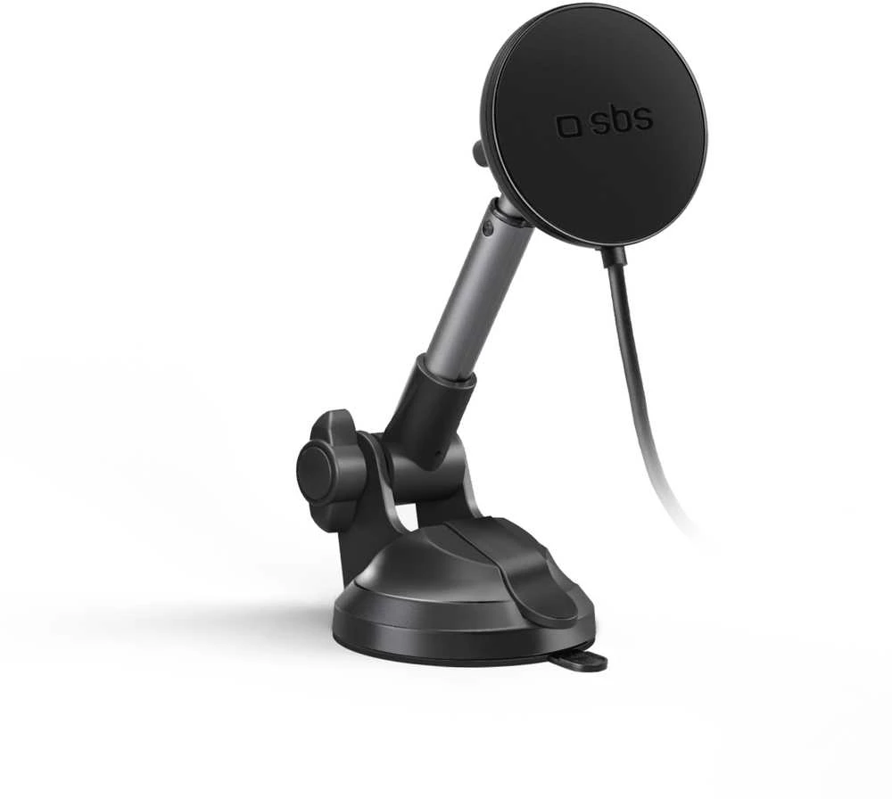 Telescopic telefono laikiklis su belaidžiu įkrovimu SBS TESUPPMAG15WLONGARM with suction cup, compatible with MagSafe - juodas
