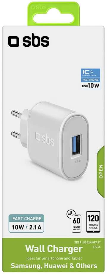 SBS TETR1USB2AWFAST 10W USB-A laidinis įkroviklis – baltos spalvos
