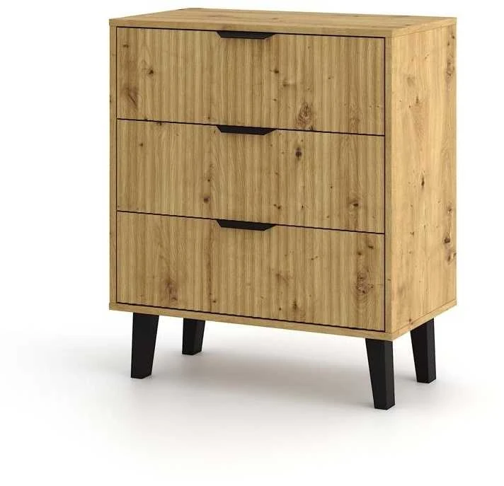 Top E Shop SCANDI 3S SLIM ĄŽUOLINĖ ARTISAN KOMODA SU STALČIAIS