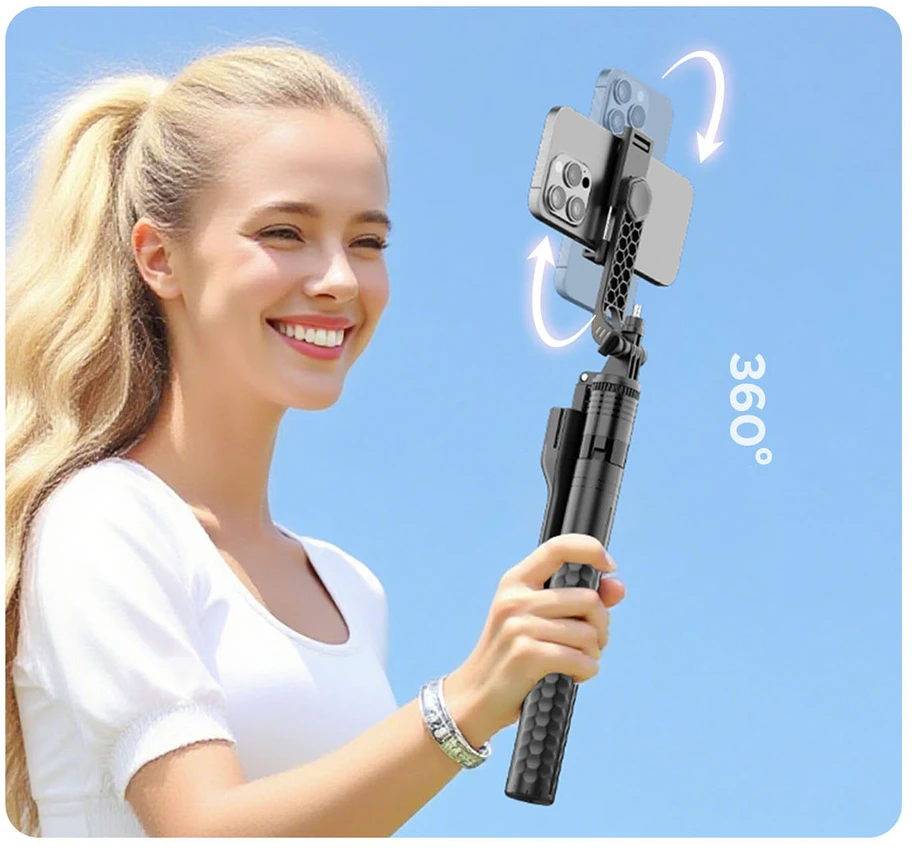 Asmenukių lazda Orico SPM190 trikojis telefono kamerai, 1/4 colio, su 360 laipsnių sukimu, Bluetooth 5.2 - juodas