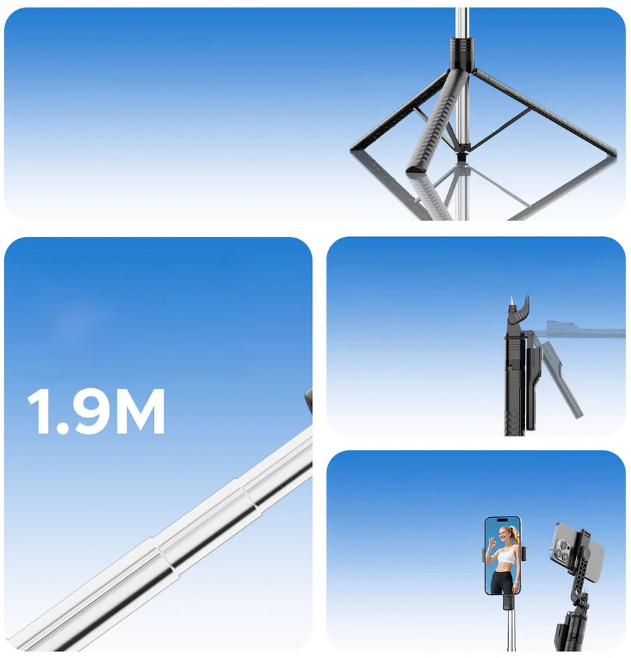 Asmenukių lazda Orico SPM190 trikojis telefono kamerai, 1/4 colio, su 360 laipsnių sukimu, Bluetooth 5.2 - juodas