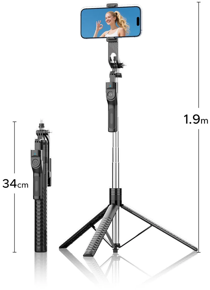 Asmenukių lazda Orico SPM190 trikojis telefono kamerai, 1/4 colio, su 360 laipsnių sukimu, Bluetooth 5.2 - juodas