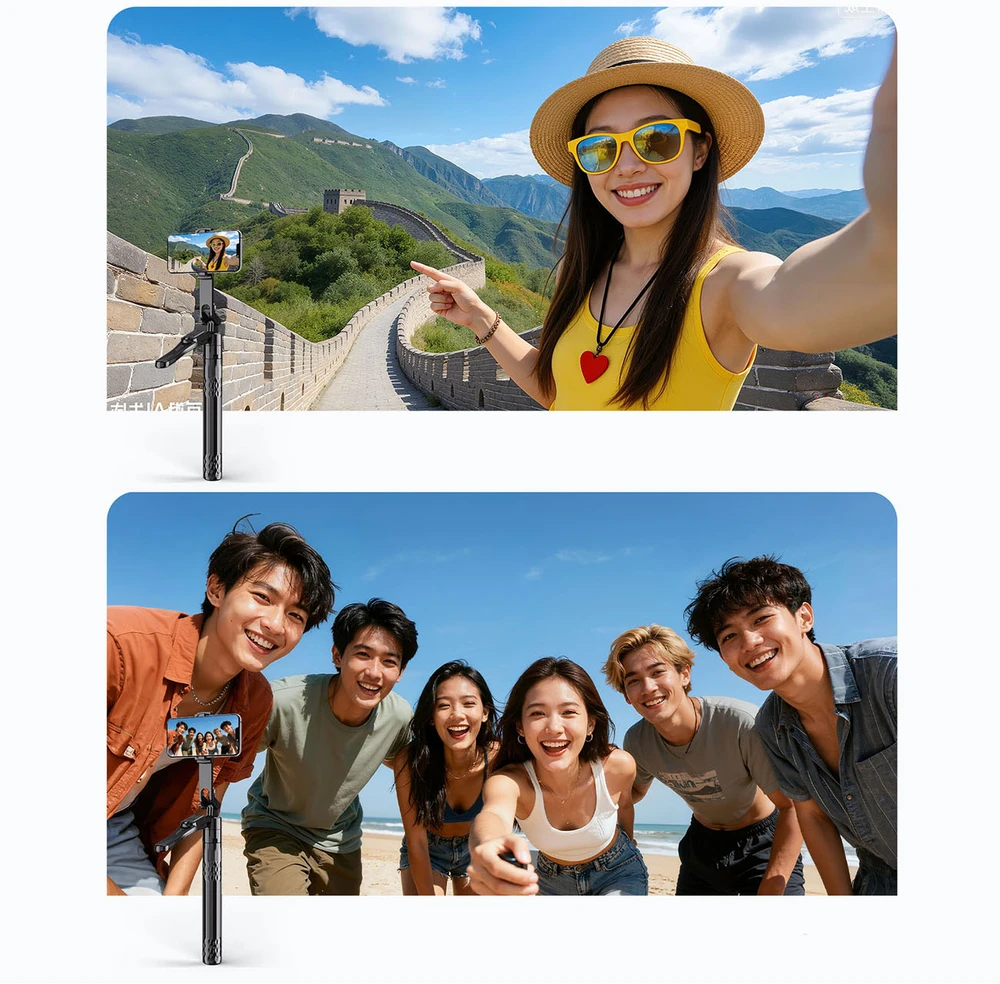 Asmenukių lazda Orico SPN185 1/4 colio trikojis telefono kamerai su 360 laipsnių sukimu, Bluetooth 5.2 - juodas