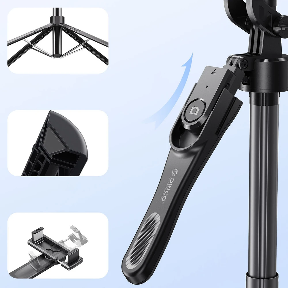 Asmenukių lazda Orico SPN185 1/4 colio trikojis telefono kamerai su 360 laipsnių sukimu, Bluetooth 5.2 - juodas