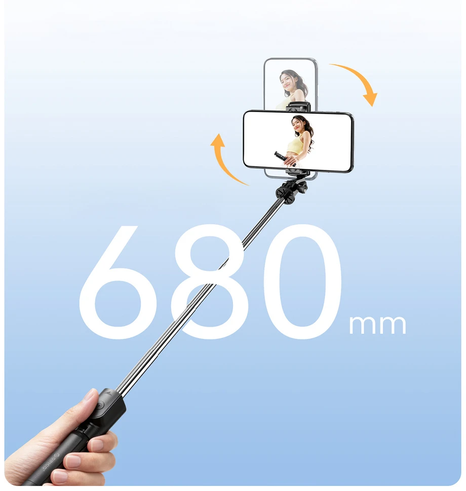 Asmenukių lazda Orico SPV68 mini trikojis su „Bluetooth“, 360 laipsnių sukimasis, 68 cm - juodas