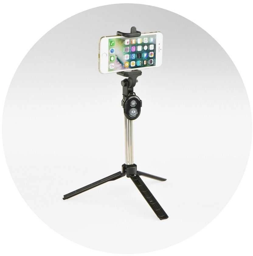 Oem Bluetooth asmenukių lazda su trikoju ir nuotolinio valdymo pulteliu, selfie stick, juoda