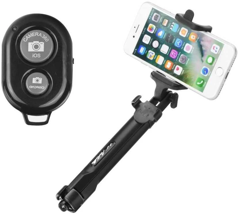 Oem Bluetooth asmenukių lazda su trikoju ir nuotolinio valdymo pulteliu, selfie stick, juoda
