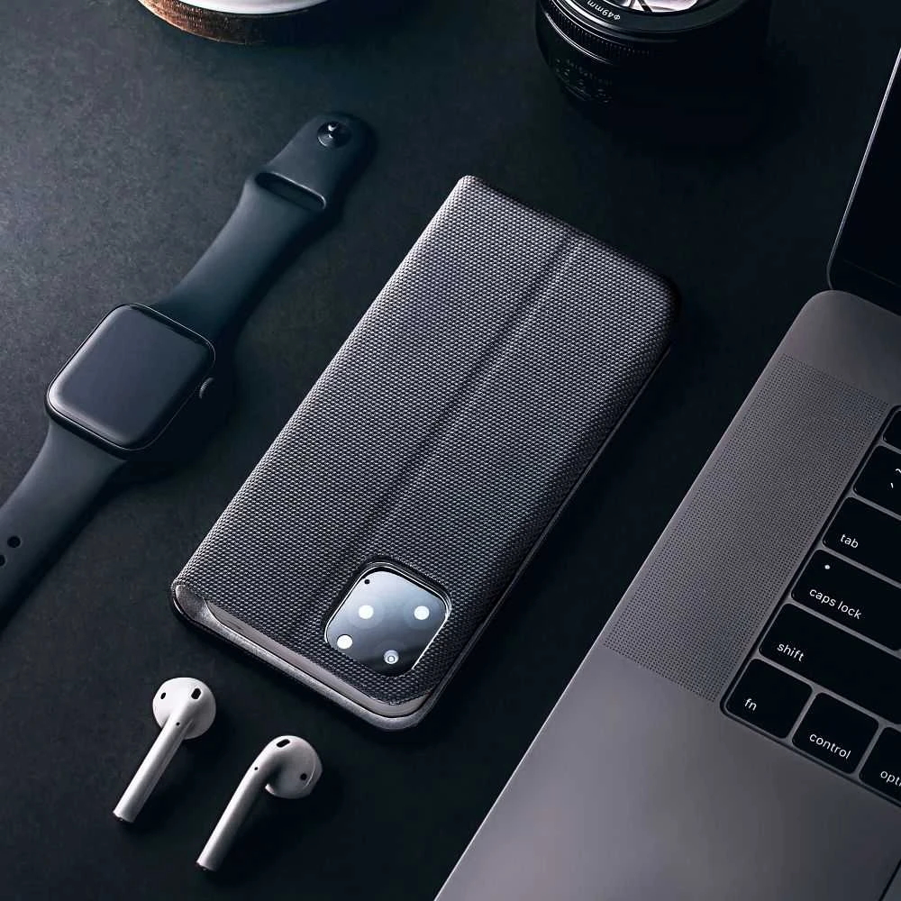 OEM atverčiamas dėklas iPhone 16e (SE 4 2025) jautriai knygutei juodas