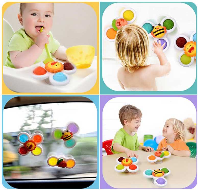 Jokomisiada sensorinis vonios žaislas „Fidget Spinner“ su siurbtuku, 3 vnt., ZA5340