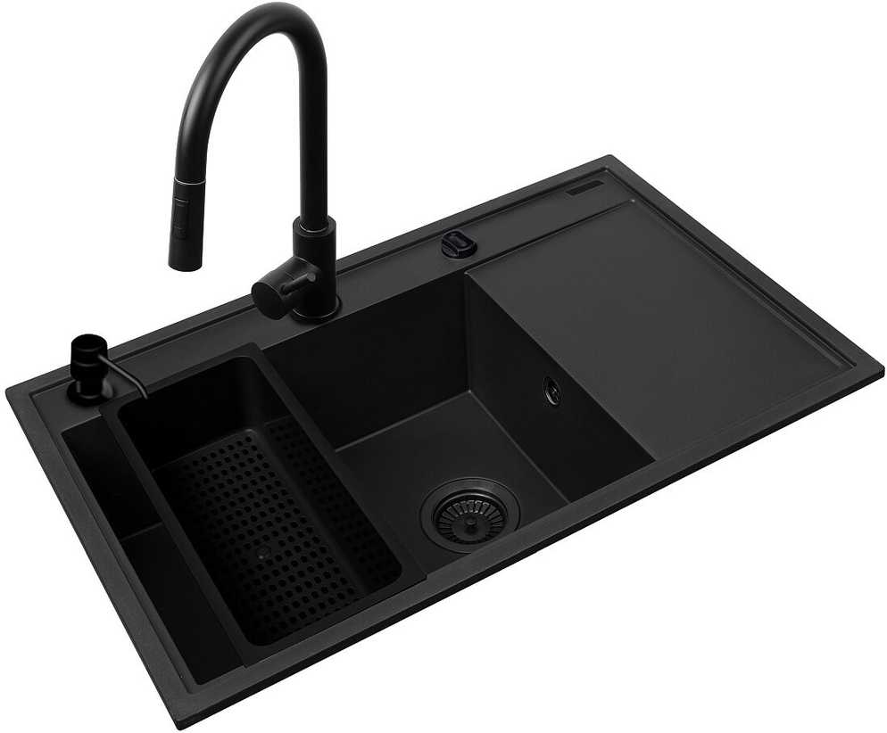 Set - PYRAMIS CAMEA (79X50) 1B 1D L sink + IDEA Juodas EDITION mixer tap - 070168402BE - Volcano