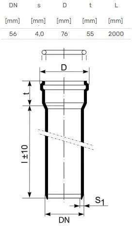 Sewerage pipe Magnaplast. Skolan. Ø 58 мм. 2 m
