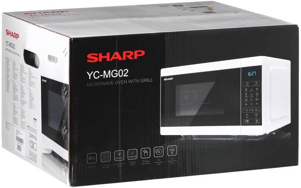 Sharp YC-MG02E-W mikrobangų krosnelė Stalviršis 20 L 800 W Mėlyna, Baltas