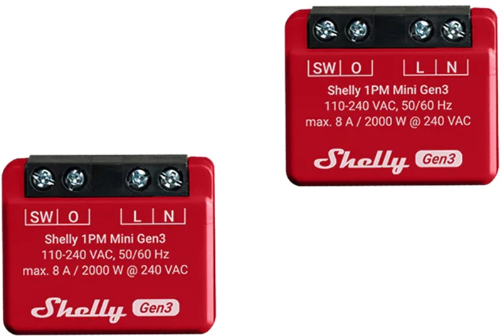 2 „Shelly 1PM Mini Gen4“ „Zigbee“ / „Matter“ valdiklių rinkinys