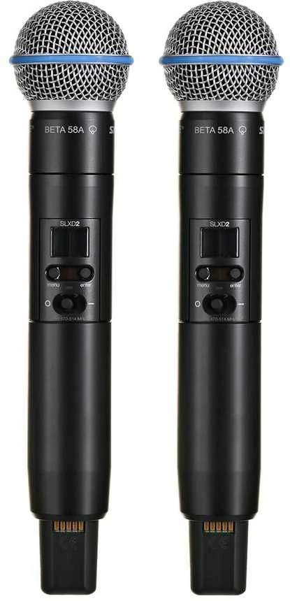 Shure SLXD24DE/B58-G59 - dviejų kanalų skaitmeninė belaidė sistema su dviem siųstuvais/rankiniais mikrofonais (470 - 514 MHz)