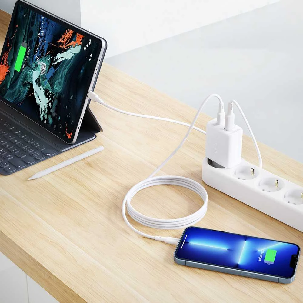 Įkroviklis jungiama į tinklą Acefast A25, USB + USB-C, PD 20W (balta)