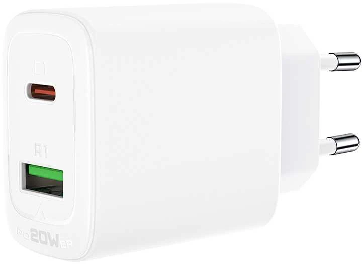Įkroviklis jungiama į tinklą Acefast A25, USB + USB-C, PD 20W (balta)