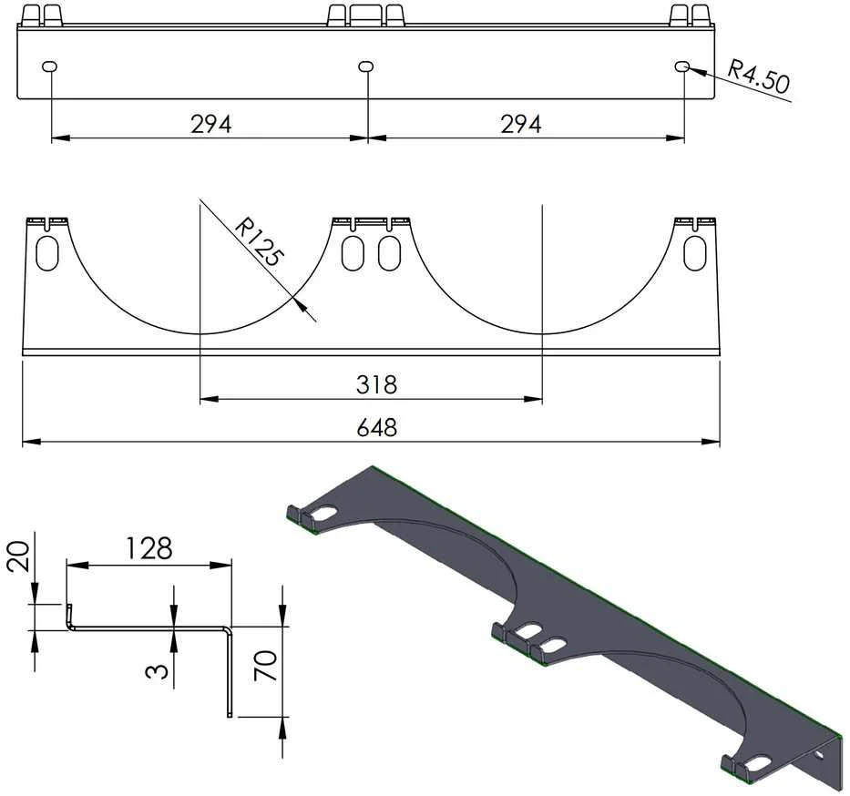 Sieninis laikiklis 2 dujų balionams, maks. 250 mm skersmens PRO-LINE cilindrai