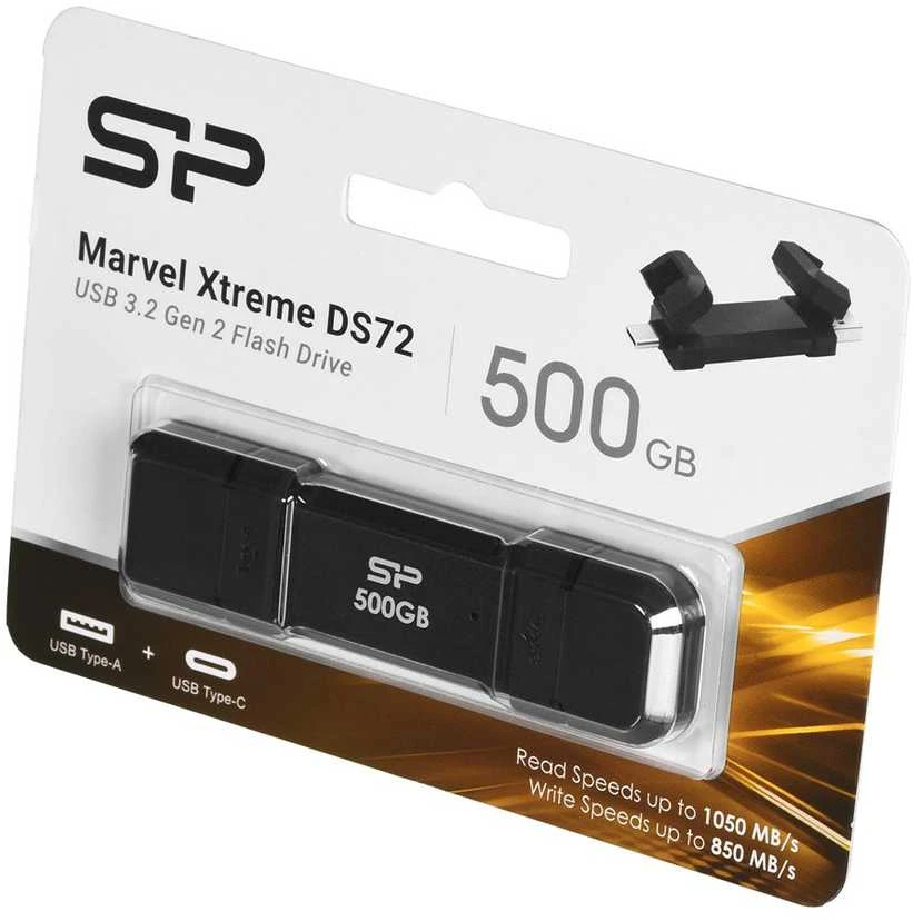 Silicon Power Portable Išorinis kietasis diskas SSD | DS72 | 500 GB | USB Type-A/USB Type-C 3.2 Gen 2 | Juodas