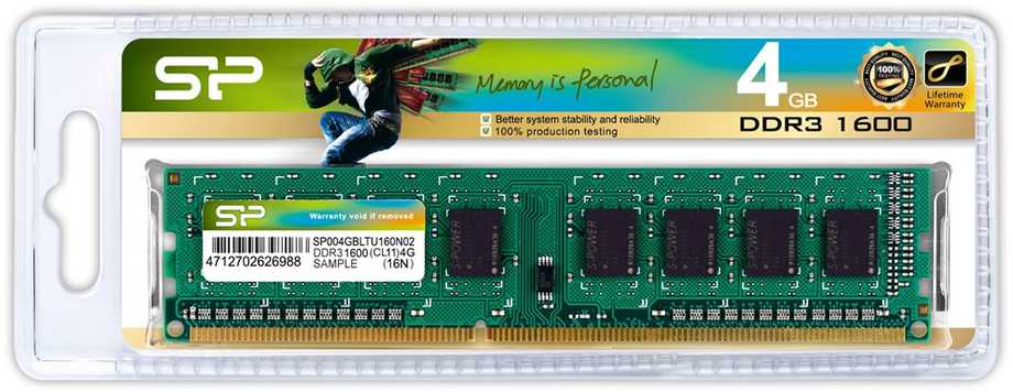 RAM Silicon Power SP004GBLTU160N02 atminties modulis 4 GB DDR3 1600 MHz