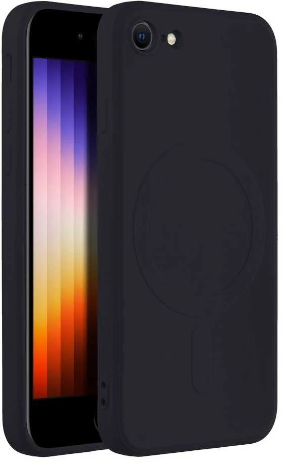 OEM dėklas, skirtas iPhone 7 / 8 / SE 2020 / SE 2022, silikoninis Mag dėklas, suderinamas su MagSafe (fotoaparato apsauga), juodas