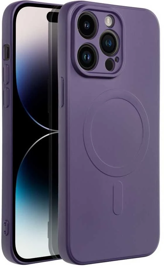OEM dėklas, skirtas iPhone 14 PRO MAX silikoniniam Mag dėklui, suderinamas su MagSafe (apsauga nuo kameros), tamsiai violetinis