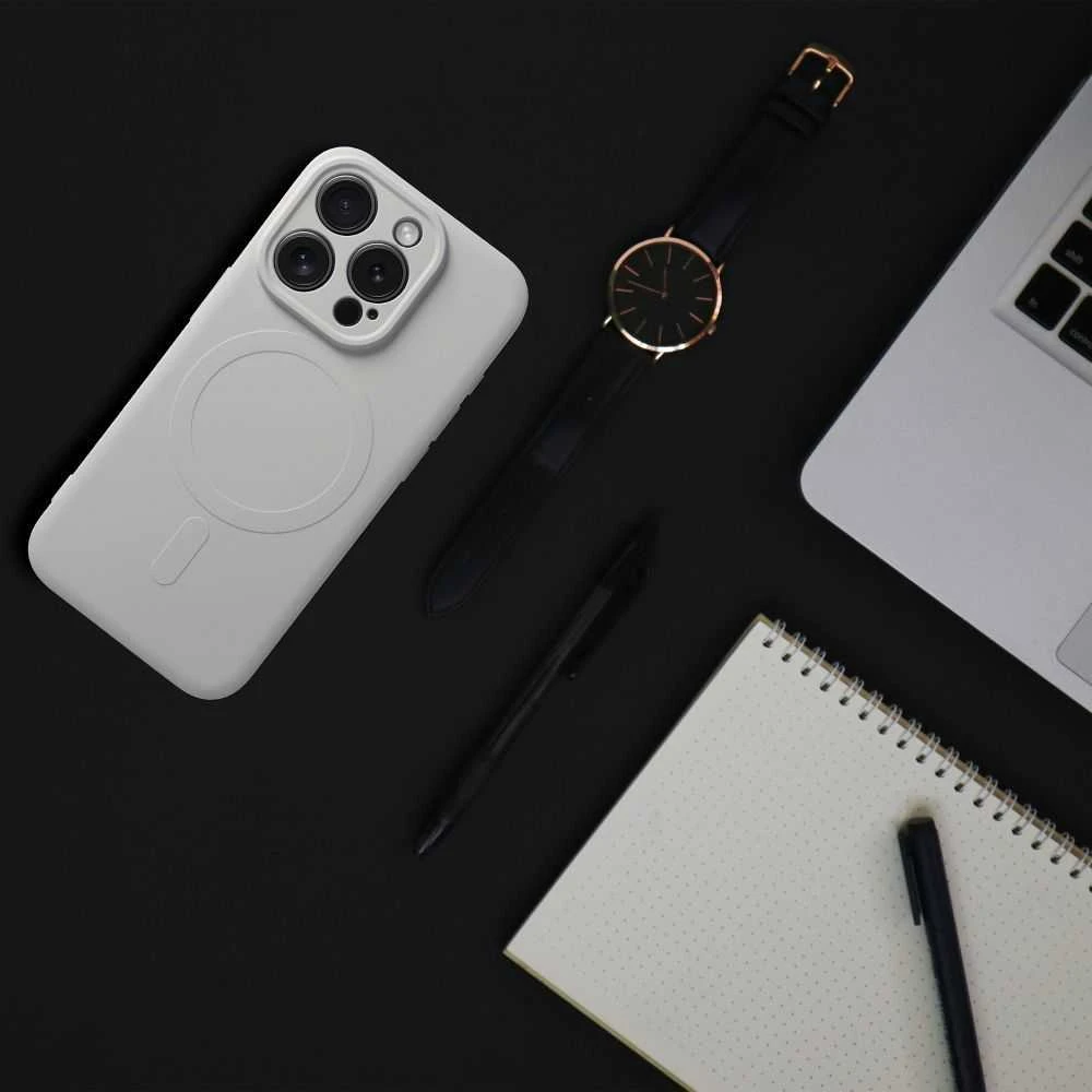 OEM dėklas, skirtas „iPhone 15 PRO MAX“ silikoniniam „MagSafe“ dėklui (kameros apsauga), titano pilkos spalvos