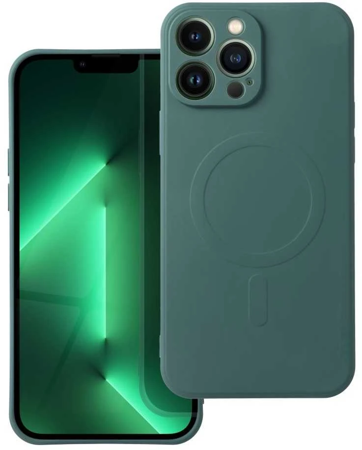 OEM dėklas, skirtas iPhone 13 PRO silikoniniam Mag dėklui, suderinamas su MagSafe (fotoaparato apsauga), tamsi žalia
