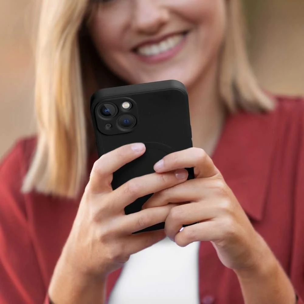 OEM dėklas, skirtas „iPhone 12“ silikoniniam „Mag“ dėklui, suderinamas su „MagSafe“ (fotoaparato apsauga), juodas