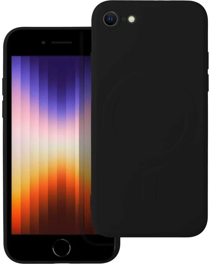 OEM dėklas, skirtas iPhone 7 / 8 / SE 2020 / SE 2022, silikoninis Mag dėklas, suderinamas su MagSafe (fotoaparato apsauga), juodas