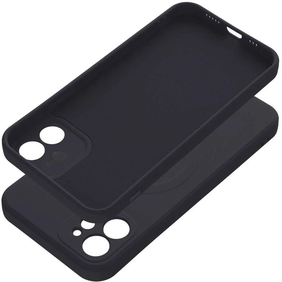 OEM dėklas, skirtas „iPhone 12“ silikoniniam „Mag“ dėklui, suderinamas su „MagSafe“ (fotoaparato apsauga), juodas