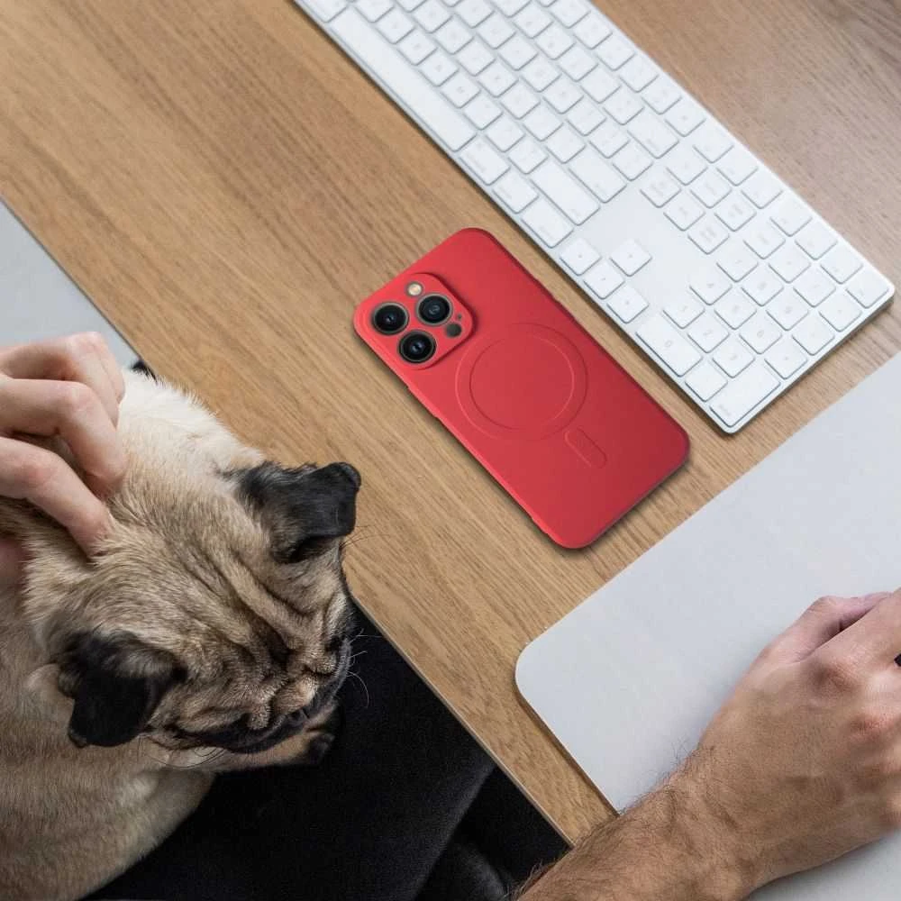 Oem Originalus „iPhone 11“ silikoninis dėklas, suderinamas su „MagSafe“ (fotoaparato apsauga), raudonas