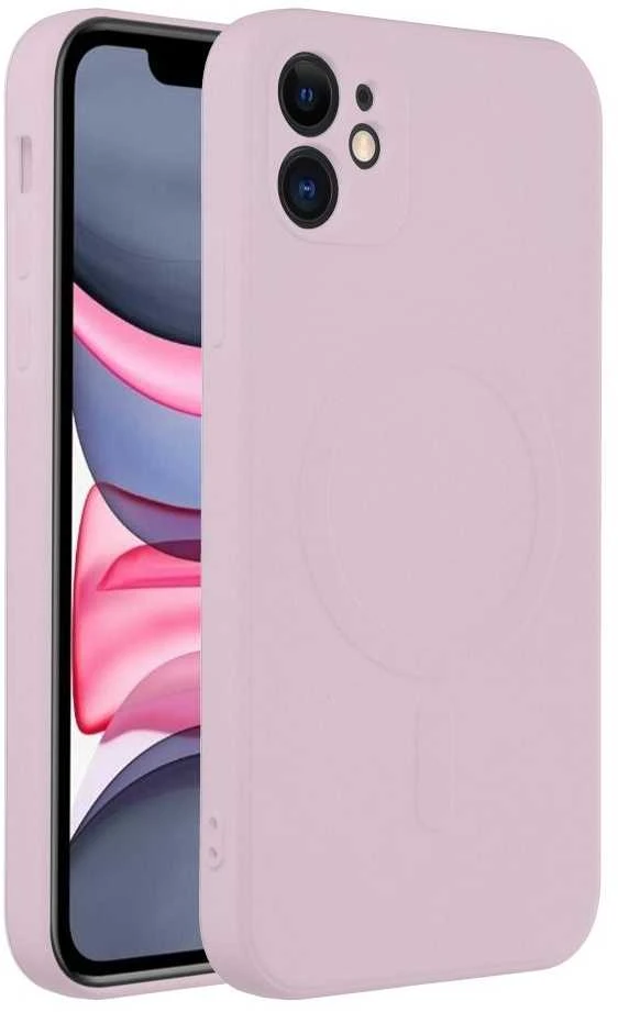 OEM dėklas, skirtas „iPhone 11“ silikoniniam „Mag“ dėklui, suderinamas su „MagSafe“ (apsauga nuo kameros), rožinis