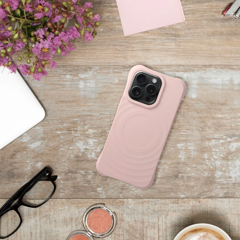 Oem dėklas, skirtas iPhone 15 PRO, silikoninis Zephyr Mag dėklas, suderinamas su MagSafe, rožinis