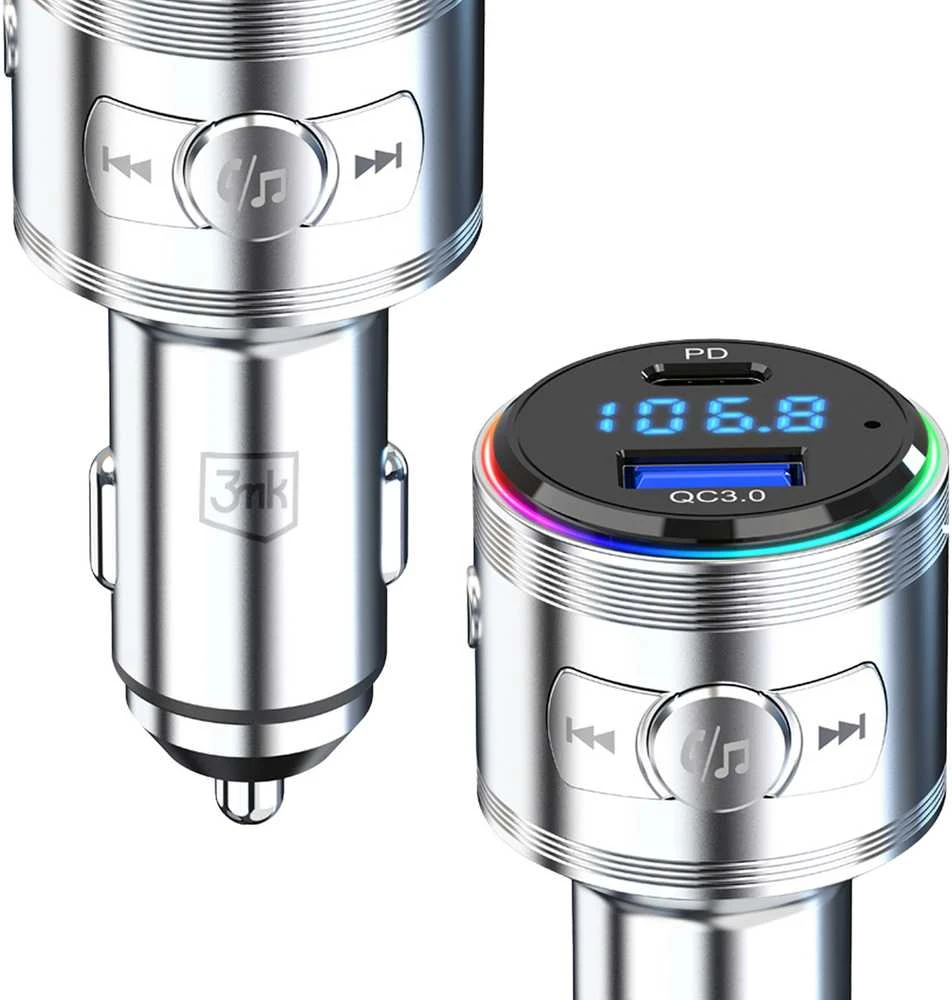 3Mk apsaugos priedai - 3mk Hyper Car Power siųstuvas 48W QC PD PPS USB 1C1A Sidabrinis