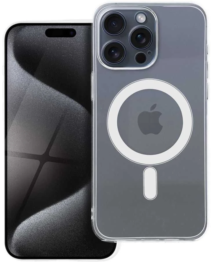 Oem Originalus „iPhone 15 PRO MAX“ skaidrus dėklas, 2 mm „Mag“ dangtelis, suderinamas su „MagSafe“ (fotoaparato apsauga), permatomas.